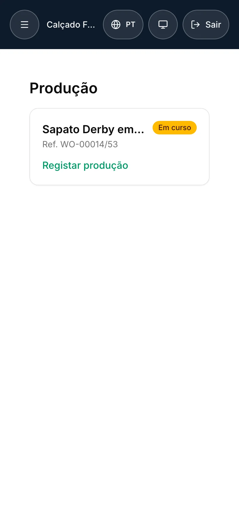 Encomendas em produção num telemóvel, prontas para registar a produção